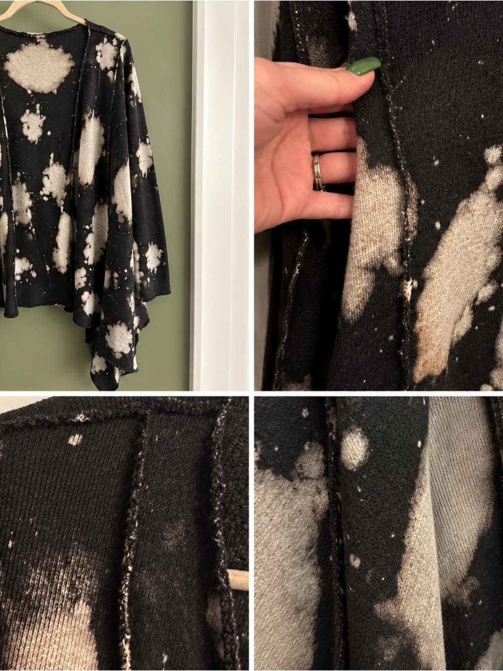 T-Party Black Acid Wash Cardigan Whimsigoth 90s Open Front Sweater Small